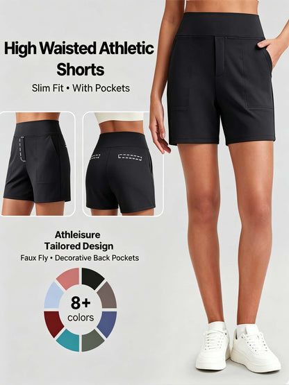 50% OFF🏃‍♀️Women’s High-Waist Athletic Shorts – Running & Yoga Summer Shorts with Pockets