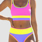 🏖️🔥LAST DAY SALE 50%OFF💃Color Contrast Patchwork Nylon Sporty 3 Piece Bikini Sets