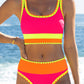 🏖️🔥LAST DAY SALE 50%OFF💃Color Contrast Patchwork Nylon Sporty 3 Piece Bikini Sets