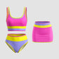 🏖️🔥LAST DAY SALE 50%OFF💃Color Contrast Patchwork Nylon Sporty 3 Piece Bikini Sets