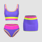 🏖️🔥LAST DAY SALE 50%OFF💃Color Contrast Patchwork Nylon Sporty 3 Piece Bikini Sets