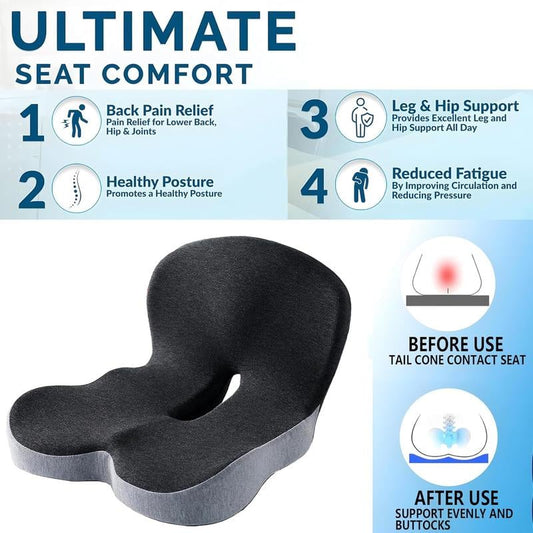 💥50% OFF !!!⏰Non-Slip Memory Foam Seat Cushion – Sciatica Relief, Breathable Mesh & Universal Fit for Car, Office & Wheelchair