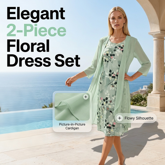 🎊2026 New Arrivals 50% OFF🎁Women's Elegant Chiffon Dress & Cardigan 2-Piece Set
