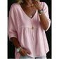 📢50% OFF !! ⏰Women's Boho Lace Trim V-Neck Top | Flattering Empire Waist Blouse with 3/4 Sleeves for Spring & Summer