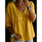 📢50% OFF !! ⏰Women's Boho Lace Trim V-Neck Top | Flattering Empire Waist Blouse with 3/4 Sleeves for Spring & Summer