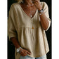 📢50% OFF !! ⏰Women's Boho Lace Trim V-Neck Top | Flattering Empire Waist Blouse with 3/4 Sleeves for Spring & Summer